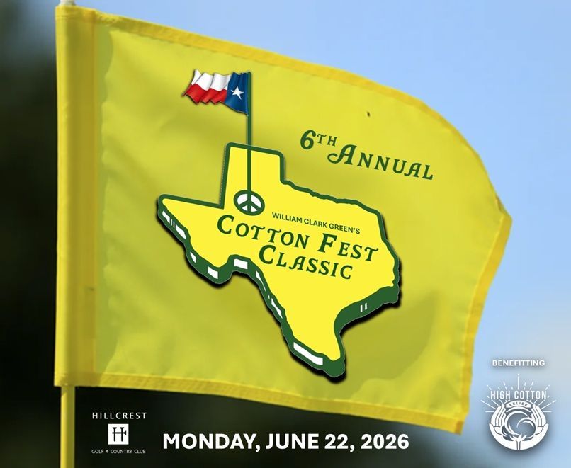 Poster for the 5th Annual Cotton Fest Classic charity golf tournament in Texas. A golfer in green is on the course.
