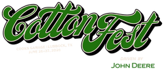 Cotton Fest logo in green with black shadow. 