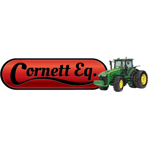 Cornett Eq. logo with red oval text and a green tractor.