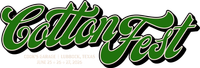 Cotton Fest logo in green with black shadow. 