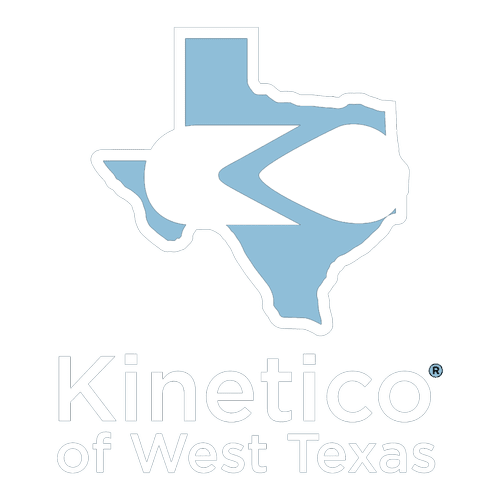 Kinetico of West Texas logo: Texas outline in light blue with white stylized 