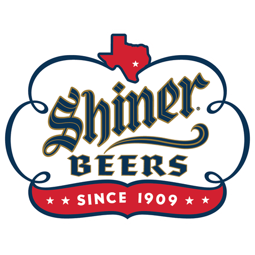 Shiner Beers logo featuring a blue and gold font, red accents, and a Texas outline.