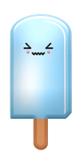 Paleta azul con cara fruncida y mejillas rosadas.