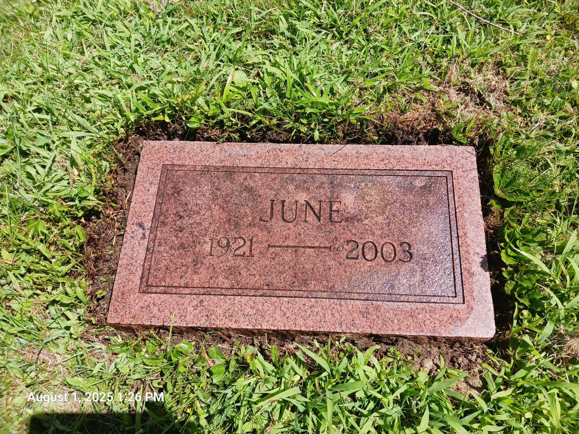 June Spaulding footstone at Highland South Cemetery in Rumney