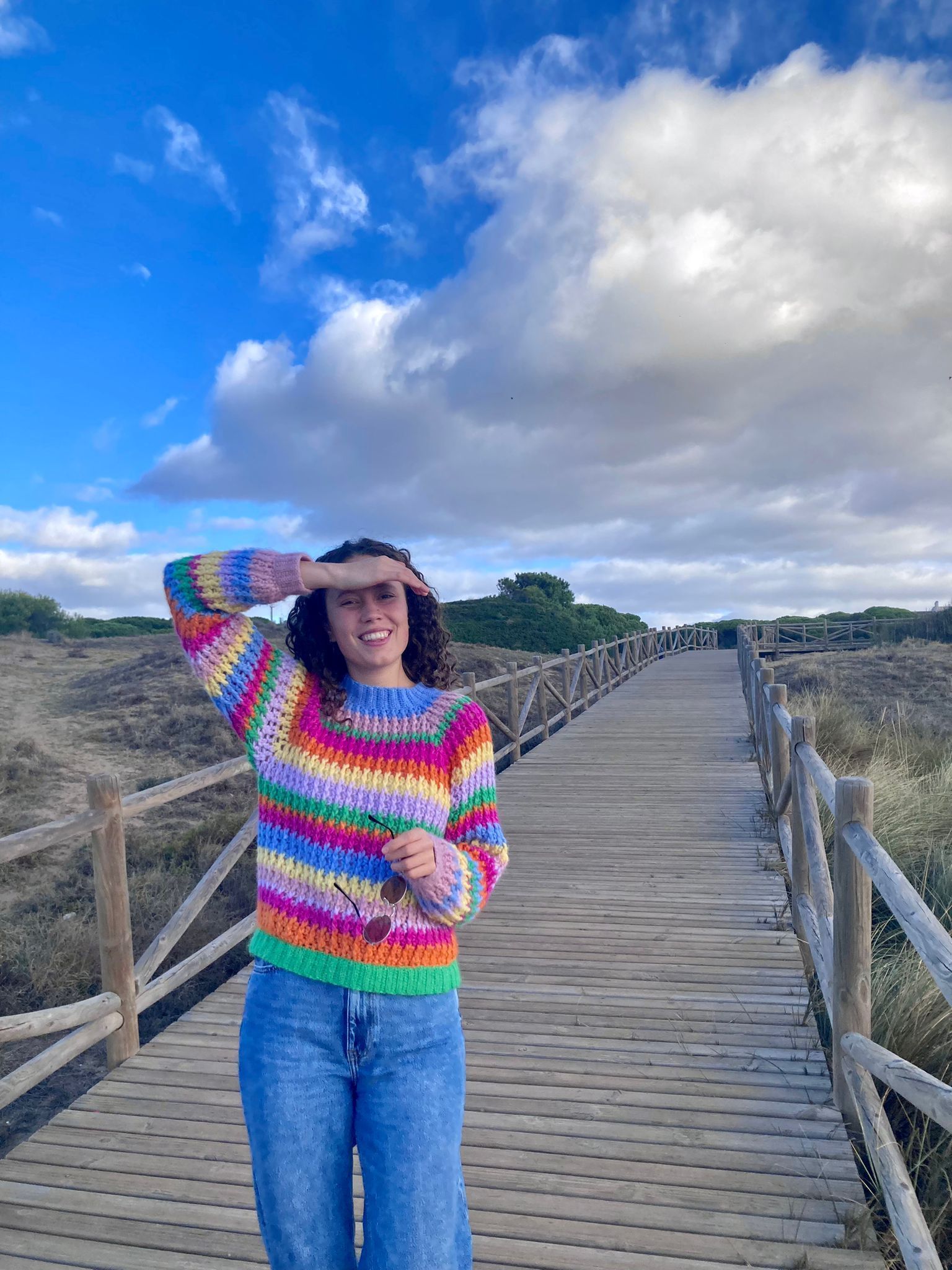 crochet sweater with bright colours 