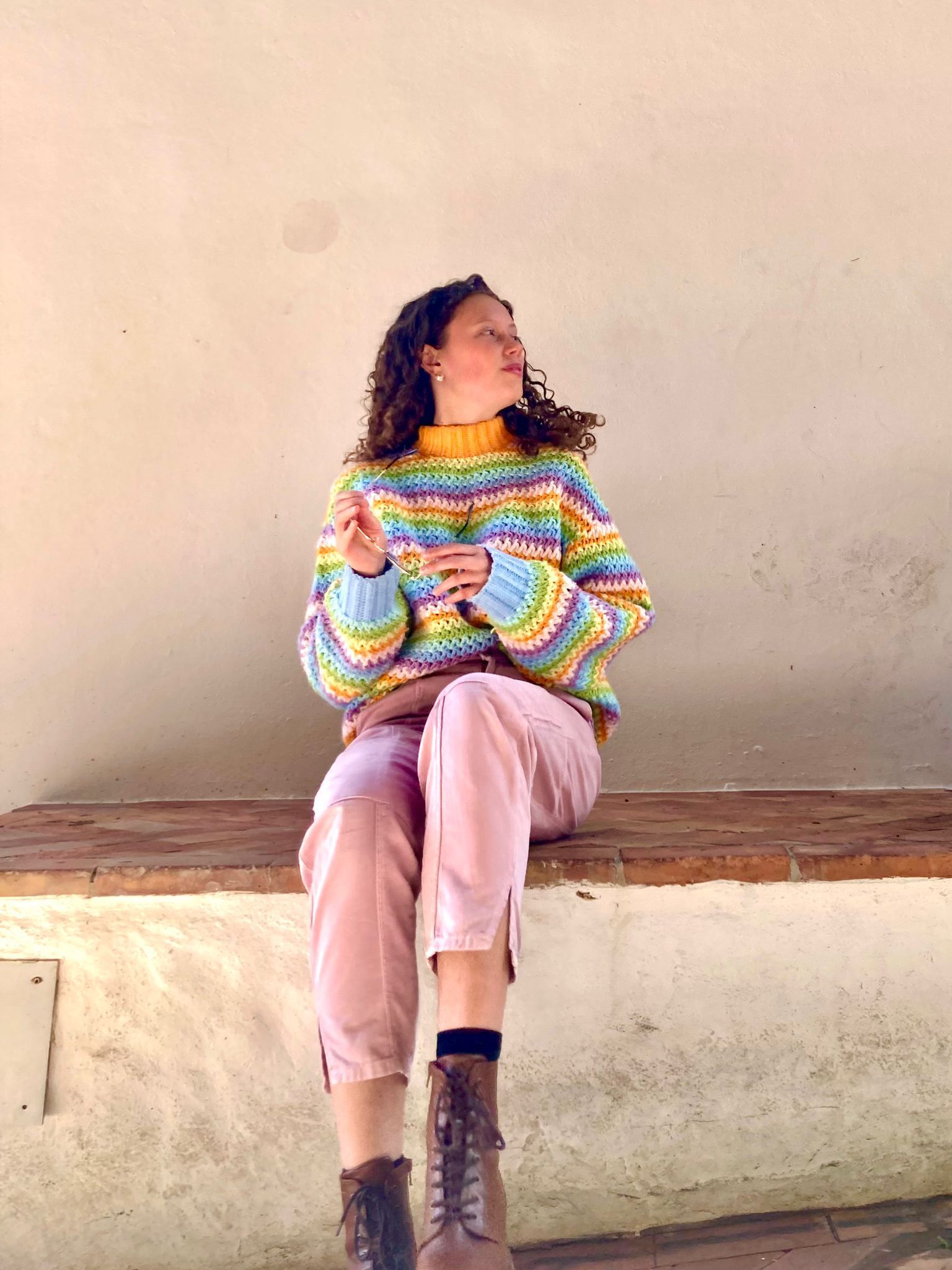 crochet unisew sweater with bright colours 