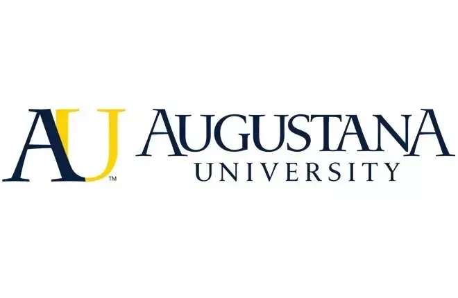 The logo for augustana university is blue and yellow