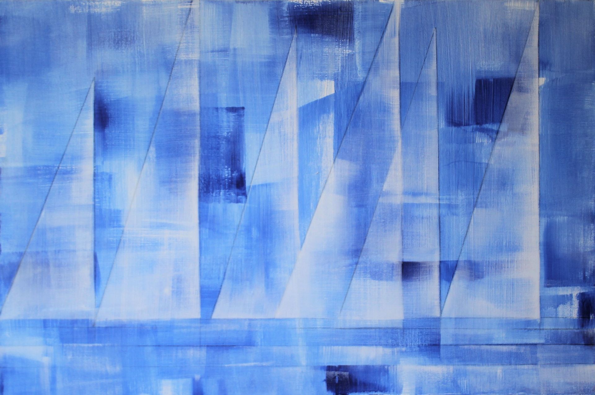 It is a painting of sailboats in the ocean.