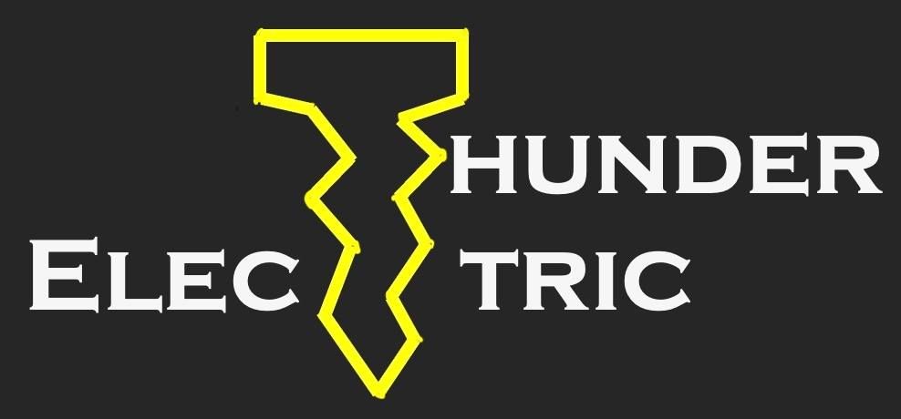 Yellow lightning bolt with "THUNDER ELECTRIC" text on a black background.