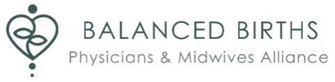 Logo for Balanced Births: heart with swirls, text "BALANCED BIRTHS," "Physicians & Midwives Alliance"