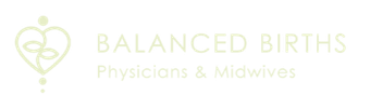 Logo for Balanced Births: A heart-shaped graphic with the words