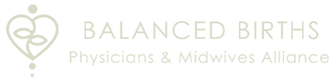 Logo for Balanced Births: A heart-shaped graphic with the words 