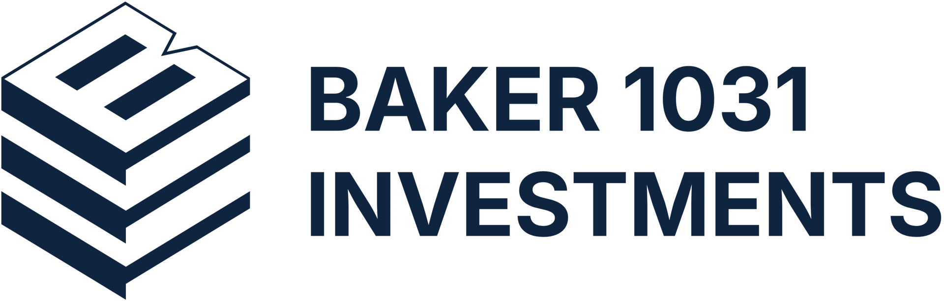 Baker 1031 Investments logo with navy text and stylized building icon