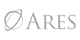 ARES logo in gray with a stylized orbital ring around the A