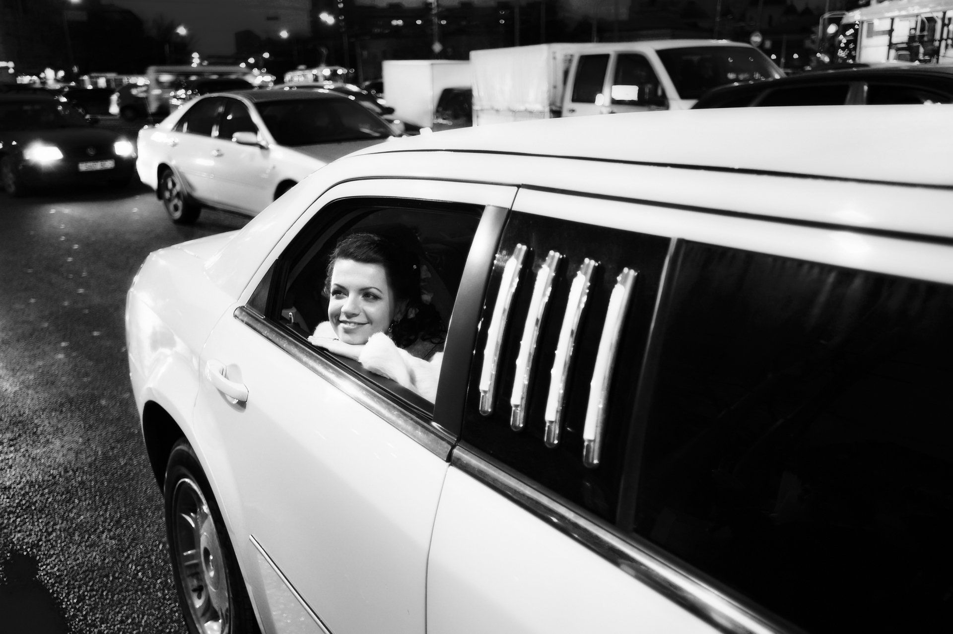 Woman riding in limo