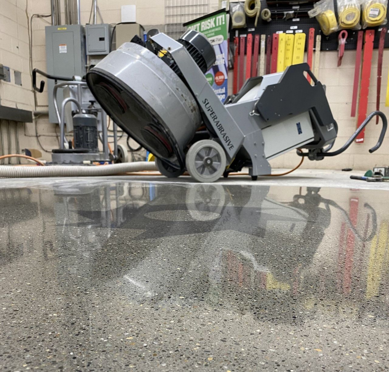 modern building exterior with polished concrete floor