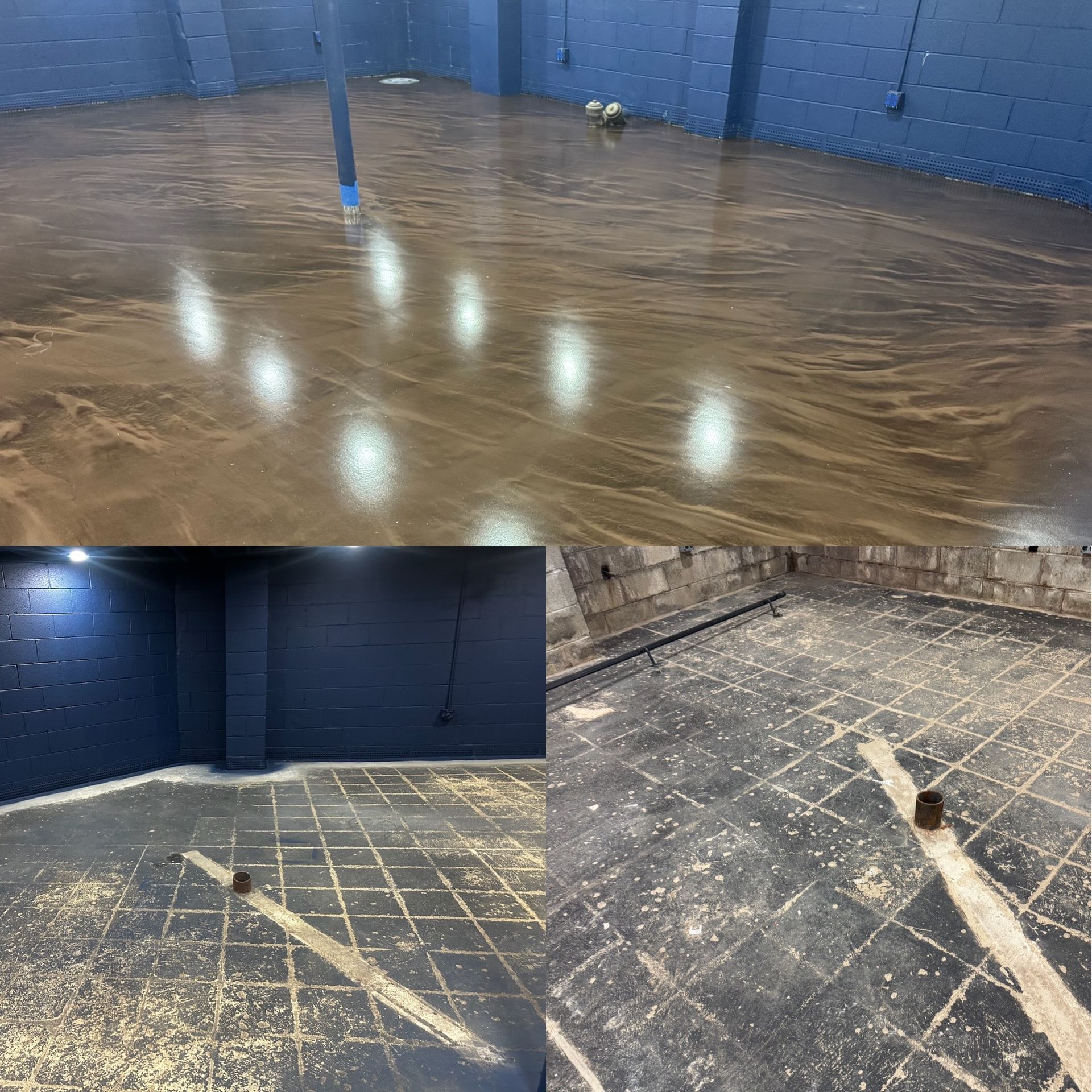 Epoxy floor installation before and after in commercial space Erie PA 814 Epoxy