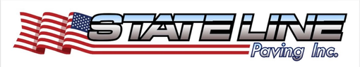 Logo for State Line Paving Inc. featuring a waving American flag design next to the company name in bold, metallic letters.