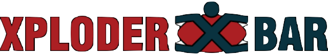 A red and blue logo for xploder bar