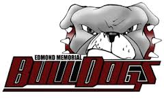 A logo for the edmond memorial bulldogs with a bulldog on it.