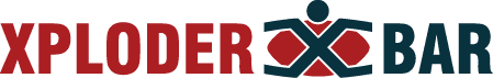 A red and blue logo for xploder bar