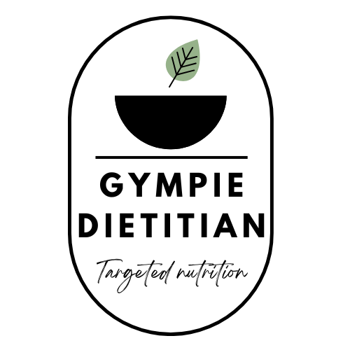 Logo for Gympie Dietitian: a bowl with a leaf above, text 