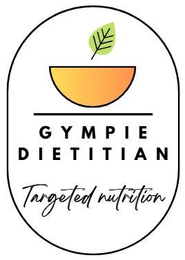 Logo for Gympie Dietitian: a bowl with a leaf above, text 