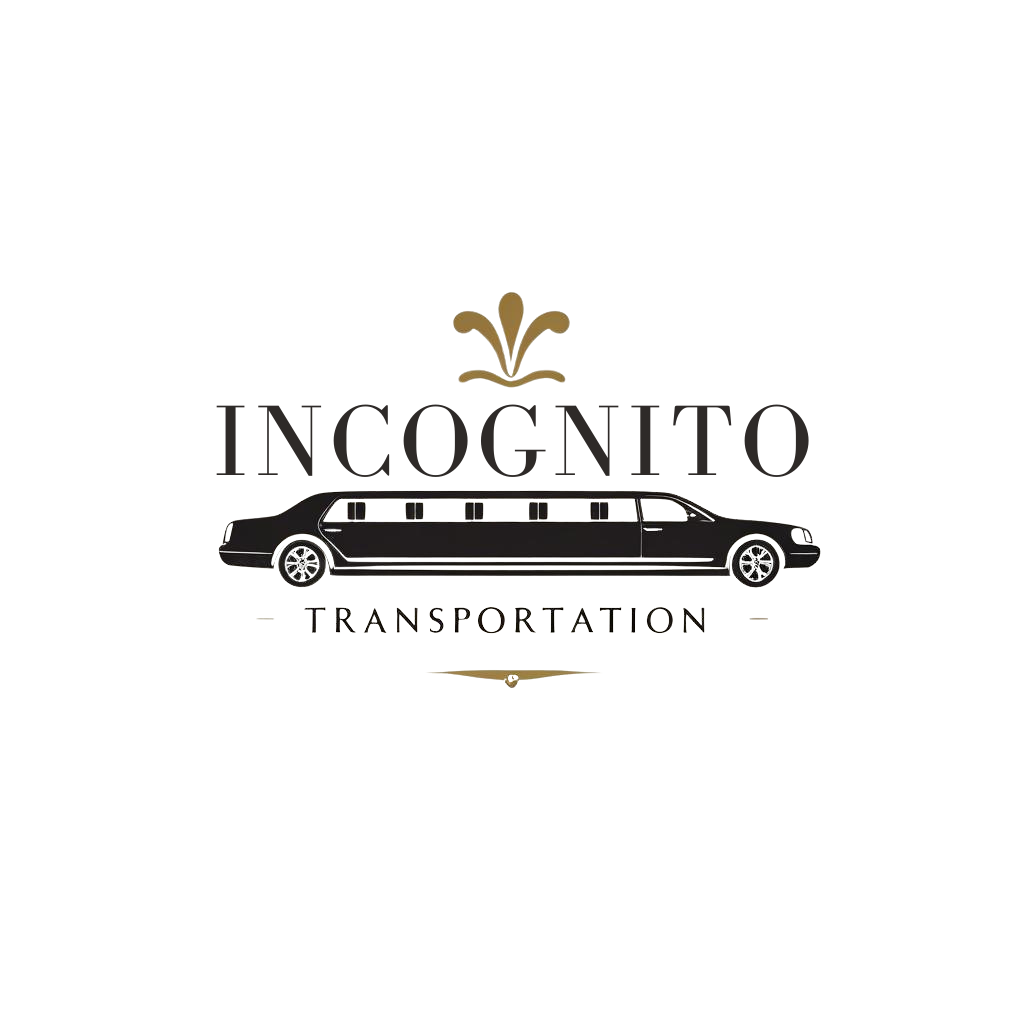 A logo for incognito transportation with a limousine on a white background.