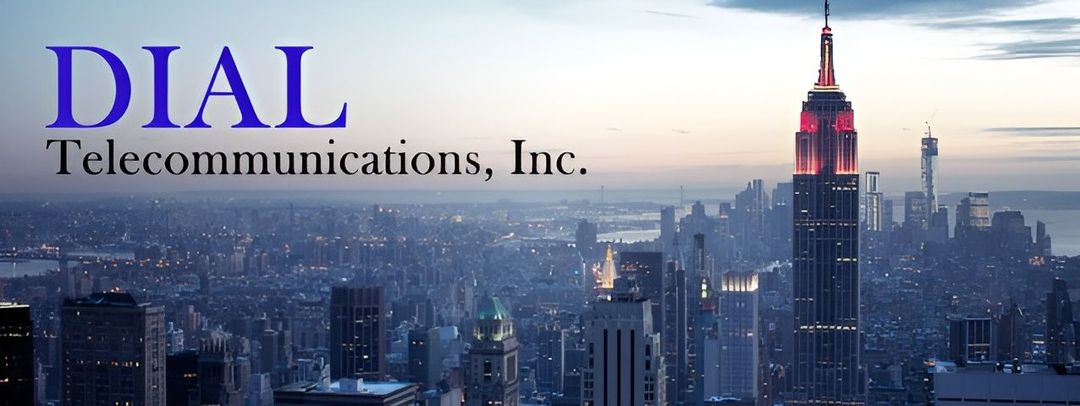 DIAL Telecommunications, Inc. logo over a New York City skyline with a lit-up Empire State Building.