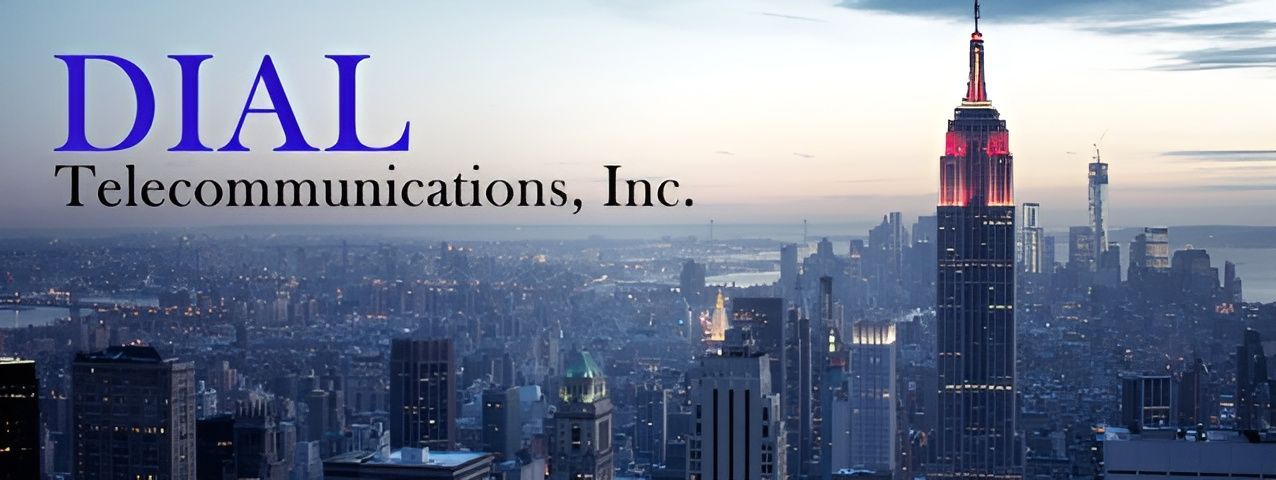 DIAL Telecommunications, Inc. logo over a New York City skyline with a lit-up Empire State Building.