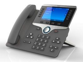 Gray Cisco IP phone with a digital display.