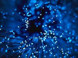 Blue fiber optic cables with illuminated points.