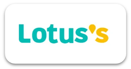 Lotus's logo: teal text with a yellow accent on a white rounded square.