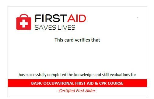 First aid certification card with 