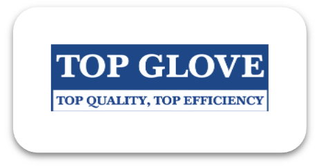 Logo for Top Glove: Blue rectangle with white text 