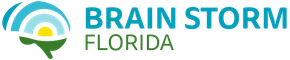 Logo for Brain Storm Florida: brain graphic with sun and sky, text 