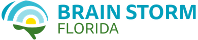 Logo for Brain Storm Florida with stylized brain and Florida setting.