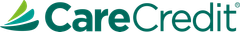 A close up of a carecredit logo on a white background