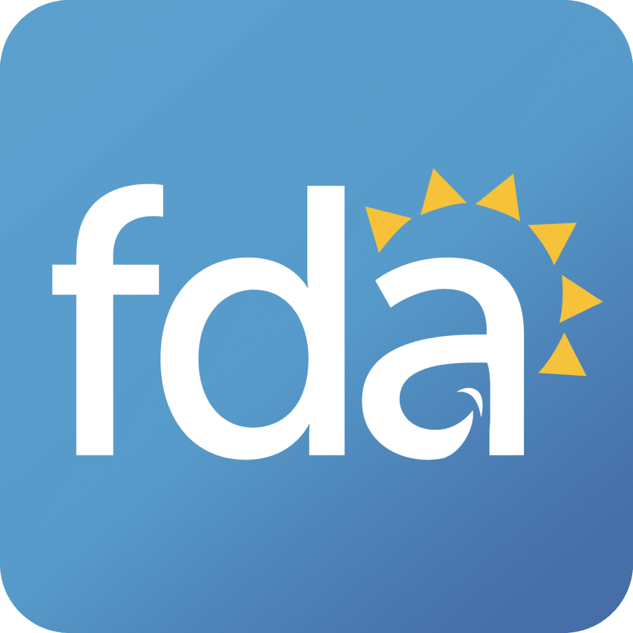 A blue square with the fda logo on it