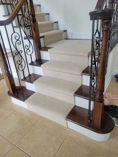 Staircase With Gray Carpet — Clifton, NJ — Suba Flooring and Carpet