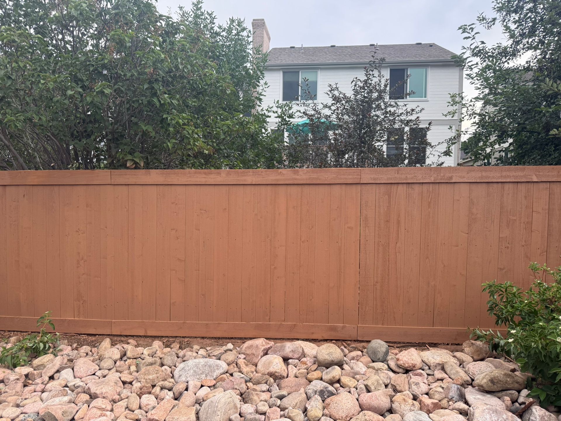 privacy fence with brown stain
