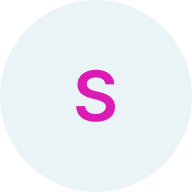 Pink circle with a white lowercase “s” icon inside.