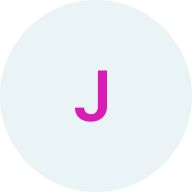Pink-and-white circular profile icon with a purple “J” on the left side