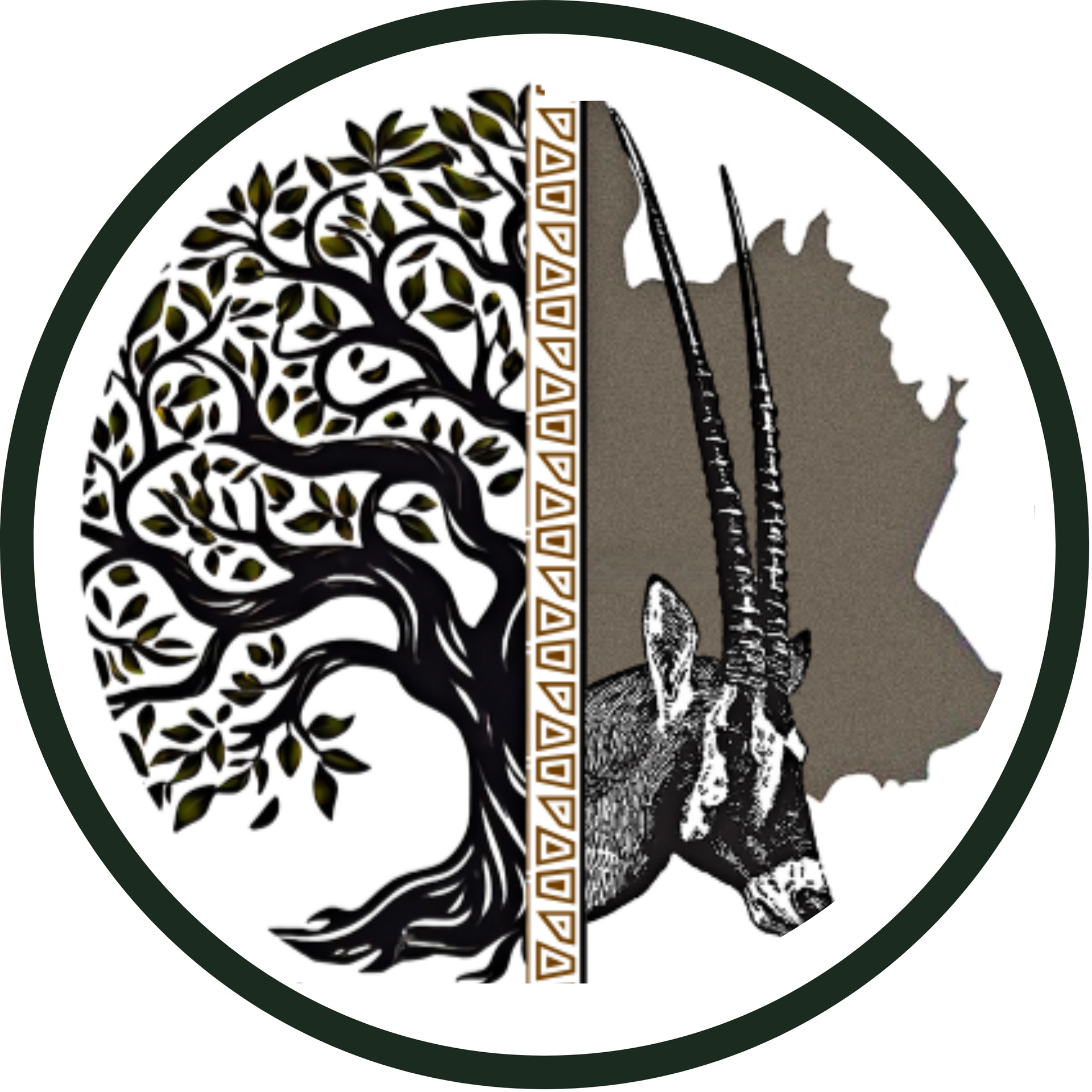 A circle with a tree and an antelope in it