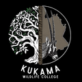A logo for kukama wildlife college with a tree and an antelope.