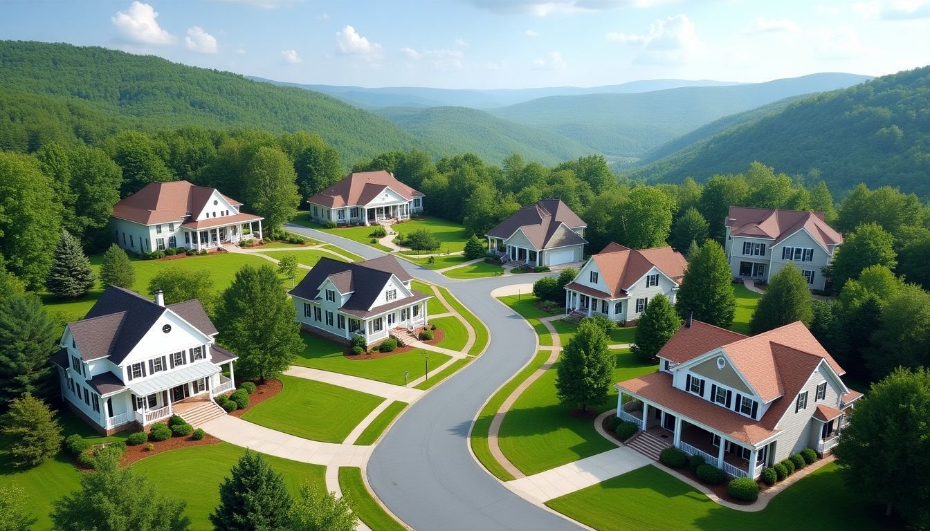 Diverse house styles in scenic North Georgia landscape.