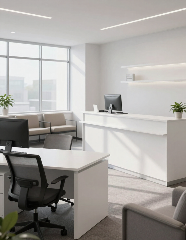 Clean organized small business interior office space