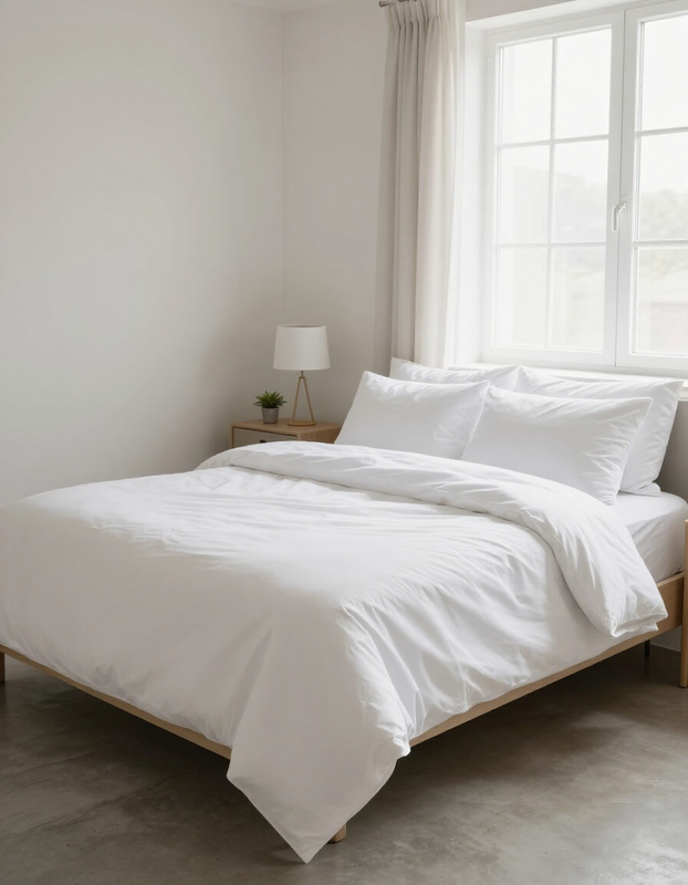 Freshly made guest bedroom in a vacation rental with crisp white linens