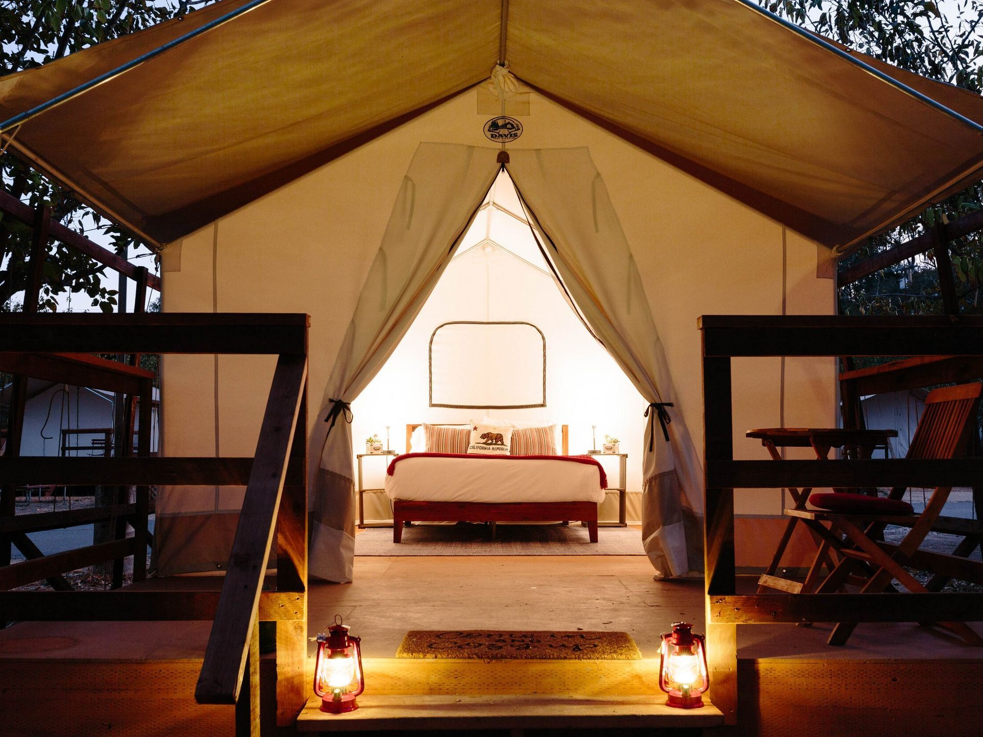 queen sized be inside canvas glamping tent