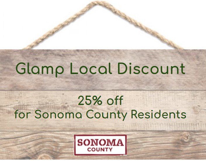 A sign that says glamp local discount for sonoma county residents